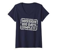Mujer Misión Escolar Divertida de 100 días cumplida Campamento Militar Camiseta Cuello V