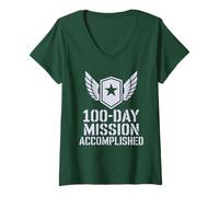 Mujer Misión Escolar patriótica de 100 días cumplida Militar Camiseta Cuello V