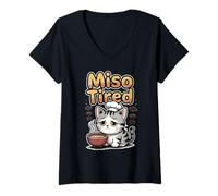 Mujer Miso Cansado Arte Japonés Ramen Comida Humor Camiseta Cuello V