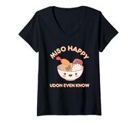 Mujer Miso Happy Udon Even Know Ramen Fideos Kawaii Divertido Juego de Palabras Camiseta Cuello V