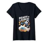 Mujer Mission 1st Grade Astronaut School Start Back To School Camiseta Cuello V