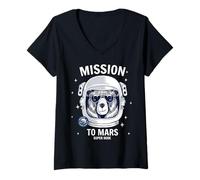 Mujer Mission To Mars Cool Space Astronaut Bear Cartoon Graphic Camiseta Cuello V