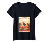 Mujer Mississippi Montañas Y Río Mississippi Raíces Vintage Camiseta Cuello V