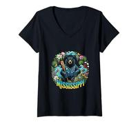 Mujer Mississippi Río Oso Naturaleza Sur Escénico Camiseta Cuello V