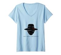 Mujer Misterio del sombrero de cinta fragmentada Camiseta Cuello V
