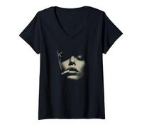 Mujer Misterio Mujer Fumando Cara Abstracto Minimalista Camiseta Cuello V