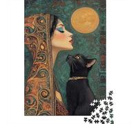 Mujer Misteriosa Puzzle de 1000 Piezas Papel para Adultos Gato Negro Noche de Luna Puzzle para Toda la Familia Relajante Regalo 52x38cm/1000pcs