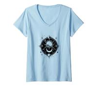 Mujer Mística Luna, Astrología Tshirt Motivo, Espacio Sol Tierra Camiseta Cuello V