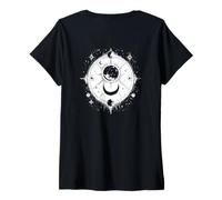 Mujer Mística Luna, Astrología Tshirt Motivo, Espacio Sol Tierra Camiseta Cuello V