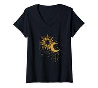 Mujer Místico Sol Y Luna - Astrología Mística Celestial Camiseta Cuello V