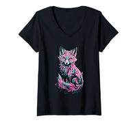 Mujer Místico Vibrante Fox Arte Fantasía Camiseta Cuello V