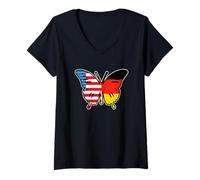 Mujer Mitad Alemana y Americana Alemania Estados Unidos Bandera Mariposa niña Camiseta Cuello V