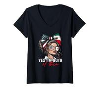 Mujer Mitad bandera mexicana americana de México Estados Unidos Sí Im Both Of Them Camiseta Cuello V
