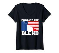 Mujer Mitad Francesa Mitad Americana Bandera de Estados Unidos Francia Americana Camiseta Cuello V