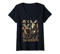 Mujer Mítico Bosque nórdico Dios Arte Vikingo Pagano Simbolismo Nórdico Camiseta Cuello V