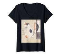 Mujer mítico gato monstruoso de dos colas [Yokai japonés] Camiseta Cuello V