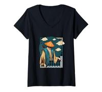 Mujer Mito Legendario japonés del Paisaje Nublado de la Cultura del Guerrero Ron Camiseta Cuello V