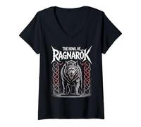 Mujer Mito nórdico Fenrir Wolf El aullido del espíritu Vikingo de Ragnarok Camiseta Cuello V