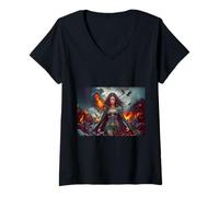 Mujer Mitología celta El Morrigan, diosa de la guerra profecía de la muerte Camiseta Cuello V
