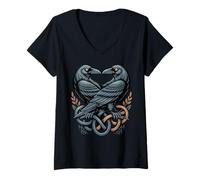 Mujer Mitología nórdica - Cuervo de Odins Viking Midgard Thor Walhalla Camiseta Cuello V