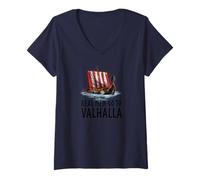 Mujer Mitología nórdica - Los Hombres Reales Van al Valhalla - Viking Longship Camiseta Cuello V