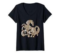 Mujer Mitología nórdica vikinga del Caballo de Sleipnir Odin en Beige Camiseta Cuello V