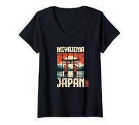 Mujer Miyajima Japón Torii Gate Anime Sunset Kanji Otaku Souvenir Camiseta Cuello V