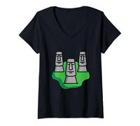 Mujer Moai Head Isla de Pascua Chile Camiseta Cuello V