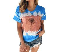 Mujer Moda Casual Cuello Redondo Tie Dye Estampado Manga Corta Camiseta Blusa Tops Mujer Top Negro, azul, L