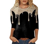 Mujer Moda Impresión Casual Point Manga Cuello Redondo Camiseta Top Farming Simulator 19, caqui, S
