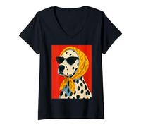Mujer Moderno dálmata, Perro en Tonos y Bufanda, Estilo artístico audaz Camiseta Cuello V