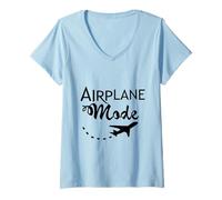 Mujer Modo Avión Amante Viaje Diciendo Vacaciones Avión Vacaciones Vacaciones Camiseta Cuello V