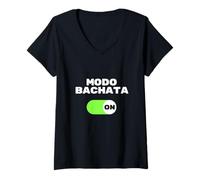 Mujer Modo Bachata sobre comida latina española Bloque de música Fiesta Camiseta Cuello V
