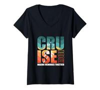 Mujer Modo crucero haciendo recuerdos juntos Vintage Retro Vacaciones Camiseta Cuello V