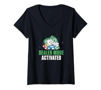 Mujer Modo de Distribuidor Activado para el Distribuidor de Cartas Jugador Casino Camiseta Cuello V