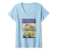 Mujer Modo de Enfoque: Darse de Baja Productividad Humor Funny Office Camiseta Cuello V