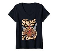 Mujer Modo de Fiesta en F Caw F Turquía Humor de Acción de Gracias Camiseta Cuello V