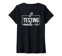 Mujer Modo de Prueba del día de Prueba en Estudiantes niños Maestros (Arte en la Parte Posterior) Camiseta Cuello V
