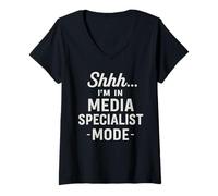 Mujer Modo Especialista en Medios Funny Tech Centro de Biblioteca Digital Camiseta Cuello V