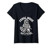 Mujer Modo Feral Tactical Raccoon Trash Panda Operador Humor Camiseta Cuello V