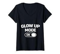 Mujer Modo Glow Up en Divertidos Viajes de Chicas Malas Camiseta Cuello V