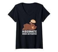 Mujer Modo hibernación Activado Lindo diseño de Oso Durmiente para Perezoso Camiseta Cuello V