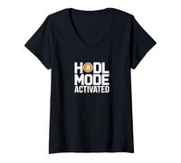 Mujer Modo HODL Activado Crypto Bitcoin Blockchain Crypto Trader Camiseta Cuello V