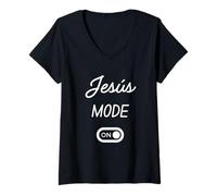 Mujer Modo Jesús Activado Nombre Gracioso Camiseta Cuello V