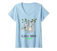 Mujer Modo Koala Activado Ilustración Animal Acuarela Camiseta Cuello V