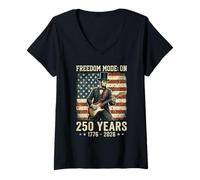 Mujer Modo Libertad en Abraham Lincoln Guitar USA 250 Años Camiseta Cuello V
