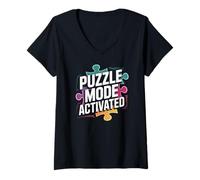 Mujer Modo Puzzle Activado Inteligente Desafío Cerebro Camiseta Cuello V