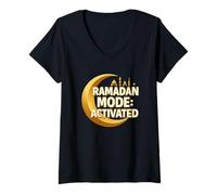 Mujer Modo Ramadán Activado Divertido ayuno Luna musulmán para Hombres Camiseta Cuello V