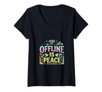 Mujer Modo sin conexión Mente silenciosa Diseño de desintoxicación Digital Camiseta Cuello V