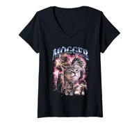 Mujer Mogger Cat Lover, Divertido mafioso Meme de la generación Z Camiseta Cuello V